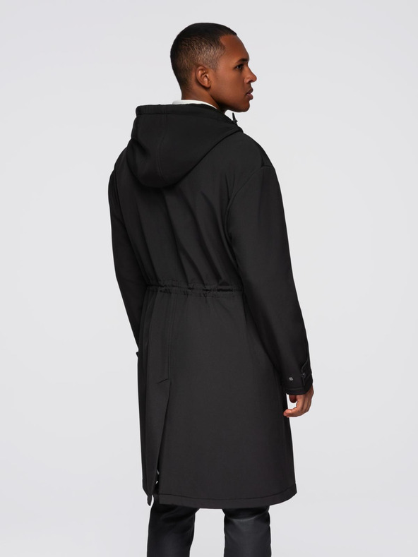 Ombre Clothing Pánský kabát parka s fleecovou podšívkou a regulací v pase - černý V2 OM-JAPJ-0314 Ombre Clothing