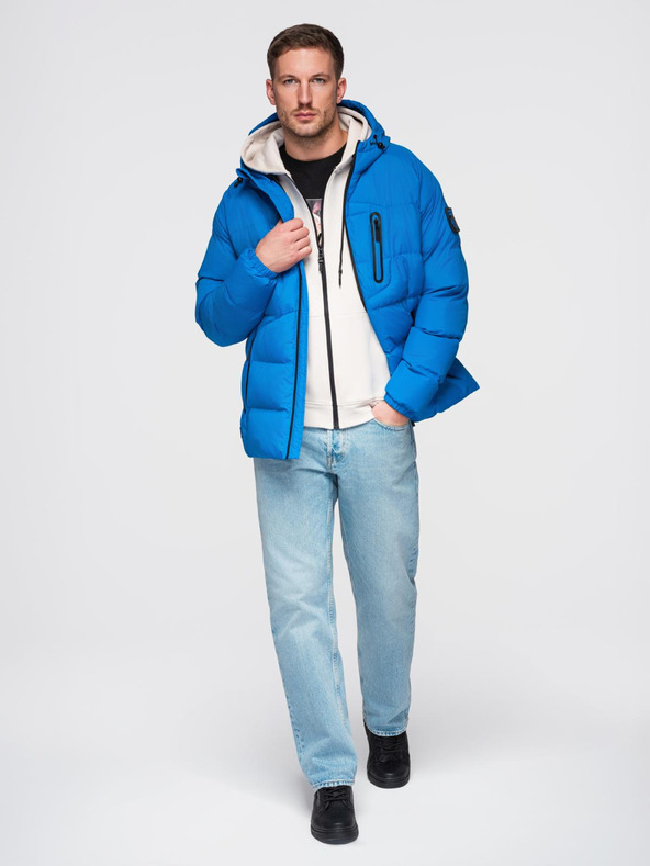 Ombre Clothing Pánská zateplená prošívaná bunda s raglánovými rukávy - modrá V2 OM-JAHP-0302 Ombre Clothing
