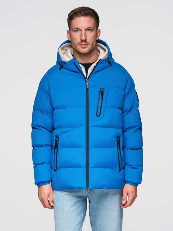 Ombre Clothing Pánská zateplená prošívaná bunda s raglánovými rukávy - modrá V2 OM-JAHP-0302 Ombre Clothing