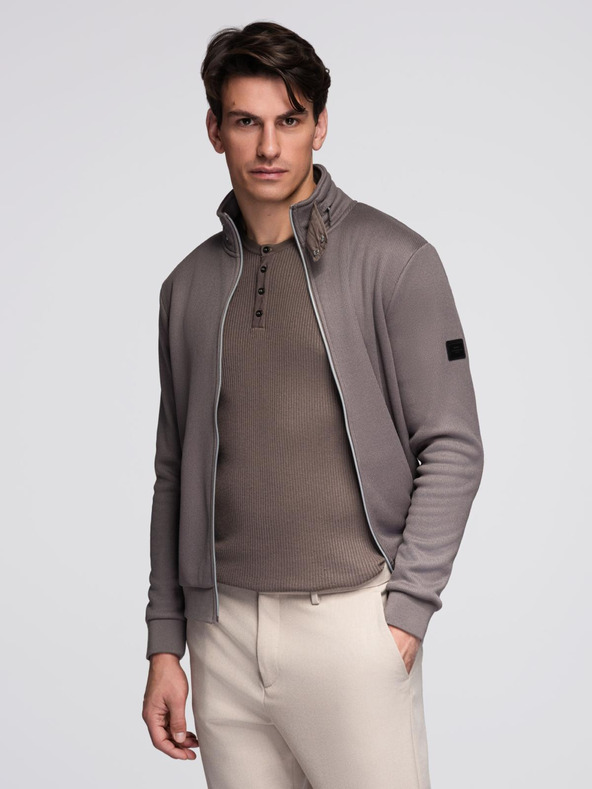 Ombre Clothing Pánská bunda s vysokým límcem a fleecovým vnitřkem - ash V2 C645 Ombre Clothing