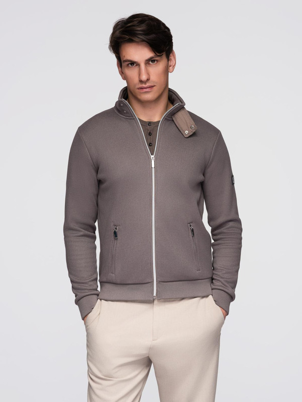 Ombre Clothing Pánská bunda s vysokým límcem a fleecovým vnitřkem - ash V2 C645 Ombre Clothing
