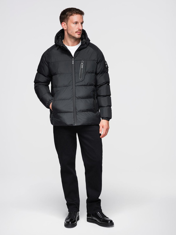 Ombre Clothing Pánská prošívaná zateplená bunda s raglánovými rukávy - černá V4 OM-JAHP-0302 Ombre Clothing