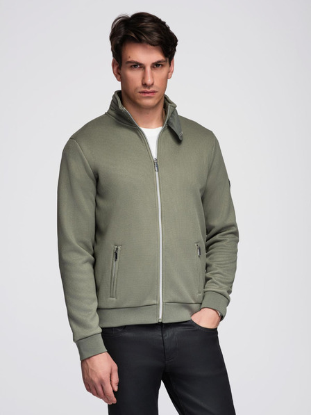 Ombre Clothing Pletená bunda s fleecovou podšívkou a vysokým límcem - khaki V3 C645 Ombre Clothing