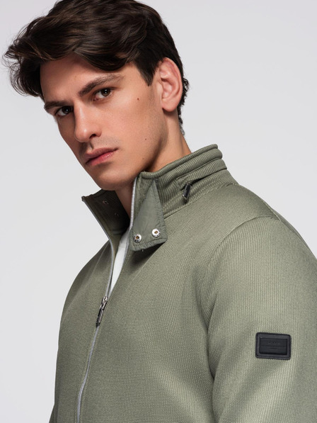 Ombre Clothing Pletená bunda s fleecovou podšívkou a vysokým límcem - khaki V3 C645 Ombre Clothing