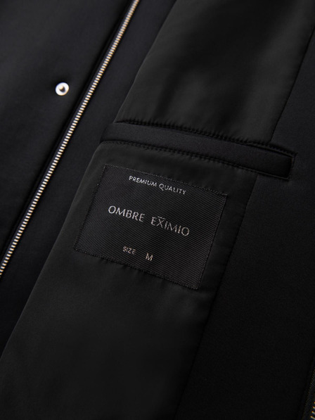 Ombre Clothing Pánský minimalistický kabát střední délky s kapucí - černý V4 OM-COLC-0144 Ombre Clothing