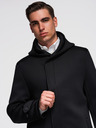 Ombre Clothing Pánský minimalistický kabát střední délky s kapucí - černý V4 OM-COLC-0144 Ombre Clothing