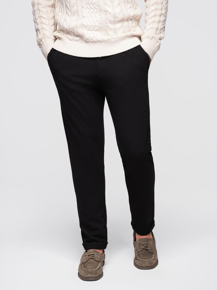 Ombre Clothing Pánské kalhoty z piké úpletu s nastavitelným pasem - černé V2 OM-PACP-0283 Ombre Clothing