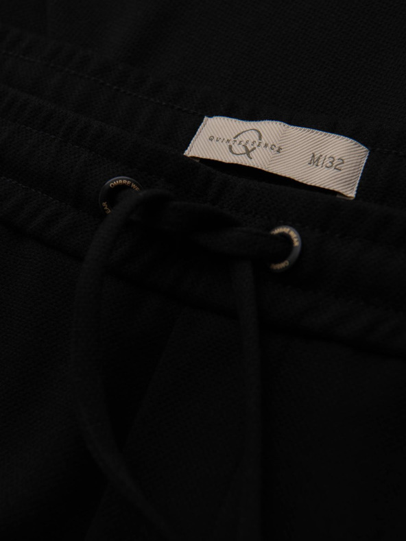 Ombre Clothing Pánské kalhoty z piké úpletu s nastavitelným pasem - černé V2 OM-PACP-0283 Ombre Clothing
