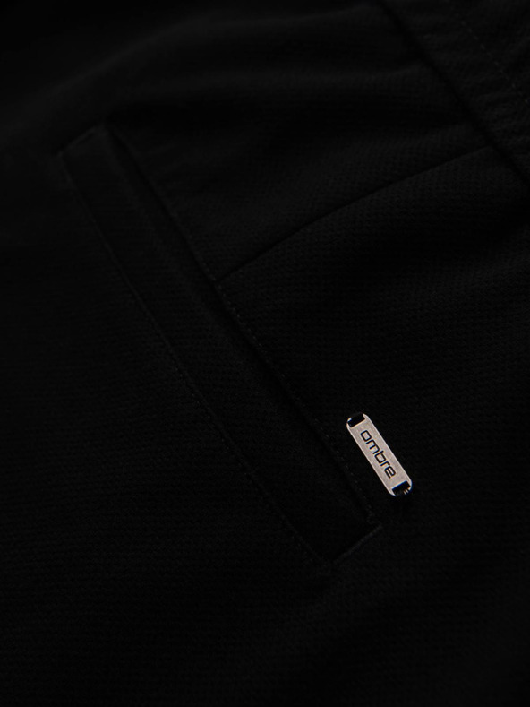 Ombre Clothing Pánské kalhoty z piké úpletu s nastavitelným pasem - černé V2 OM-PACP-0283 Ombre Clothing