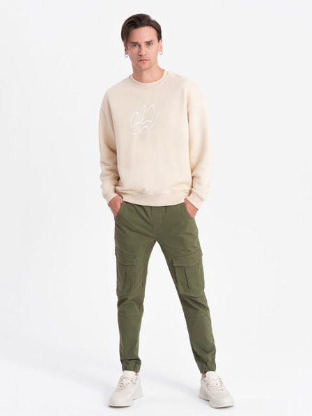 Ombre Clothing Pánské kalhoty JOGGERS s cargo kapsami - olivové V18 P886 Ombre Clothing