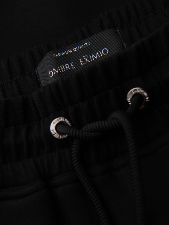 Ombre Clothing Pánské tepláky s žebrovanými nohavicemi a gumovým potiskem - černé V1 OM-PASK-0223 Ombre Clothing