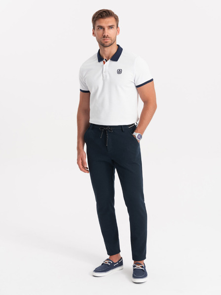 Ombre Clothing Pánské pletené kalhoty s pružným pasem - tmavě modré V3 OM-PACP-0116 Ombre Clothing