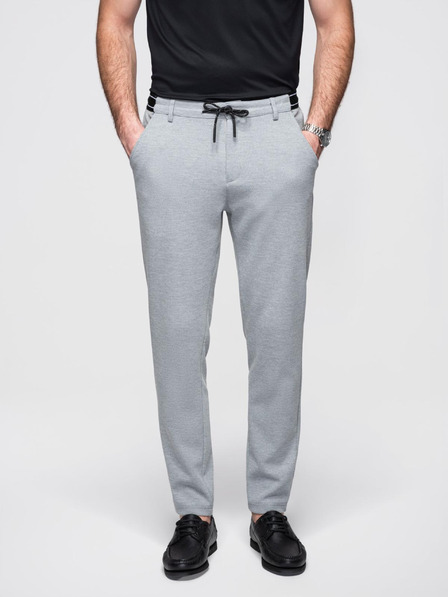 Ombre Clothing Pánské pletené kalhoty s pružným pasem - světle šedé V1 OM-PACP-0116 Ombre Clothing