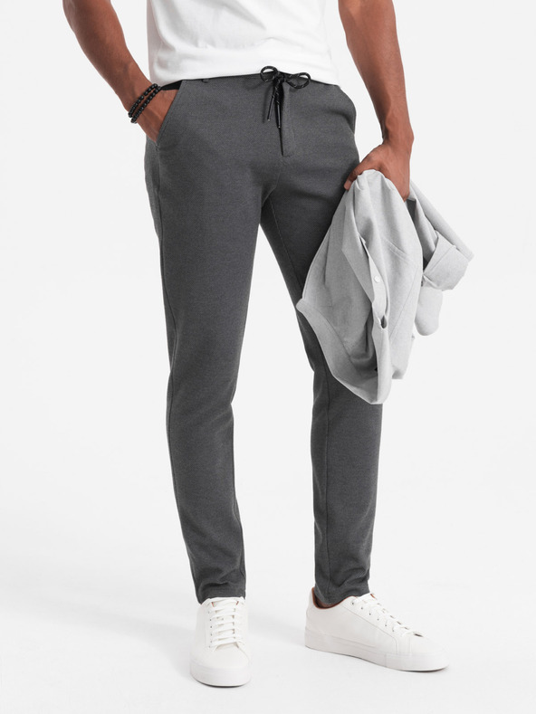 Ombre Clothing Pánské pletené kalhoty s elastickým pasem - tmavě šedé V2 OM-PACP-0116 Ombre Clothing