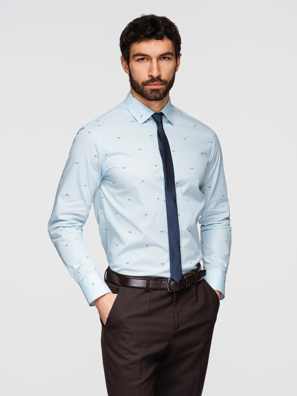 Ombre Clothing Pánská klasická bavlněná košile SLIM FIT s mikro vzorem - bílá V1 K696 Ombre Clothing
