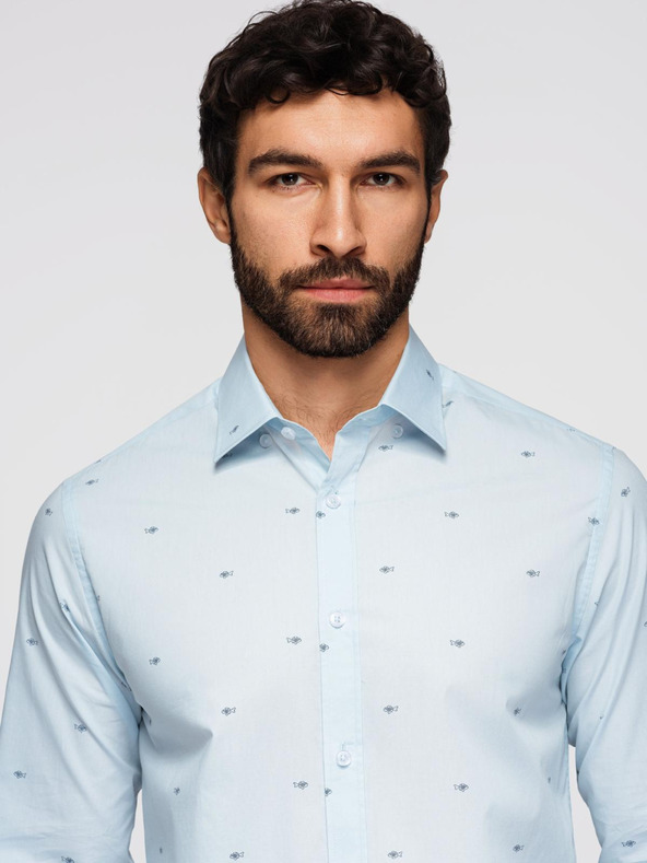 Ombre Clothing Pánská klasická bavlněná košile SLIM FIT s mikro vzorem - bílá V1 K696 Ombre Clothing
