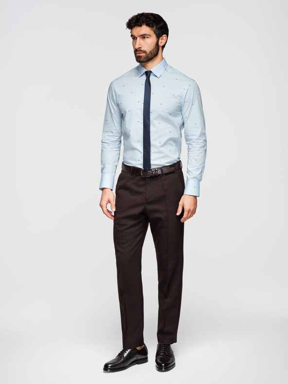 Ombre Clothing Pánská klasická bavlněná košile SLIM FIT s mikro vzorem - bílá V1 K696 Ombre Clothing