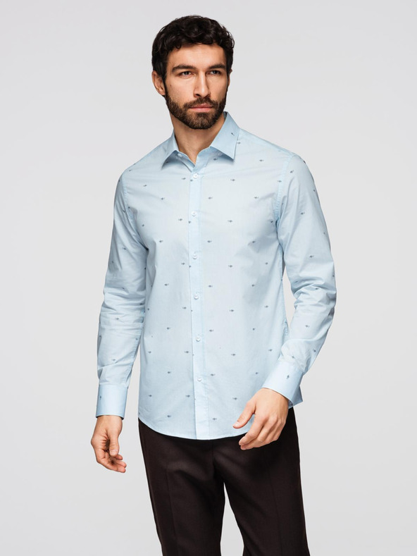 Ombre Clothing Pánská klasická bavlněná košile SLIM FIT s mikro vzorem - bílá V1 K696 Ombre Clothing