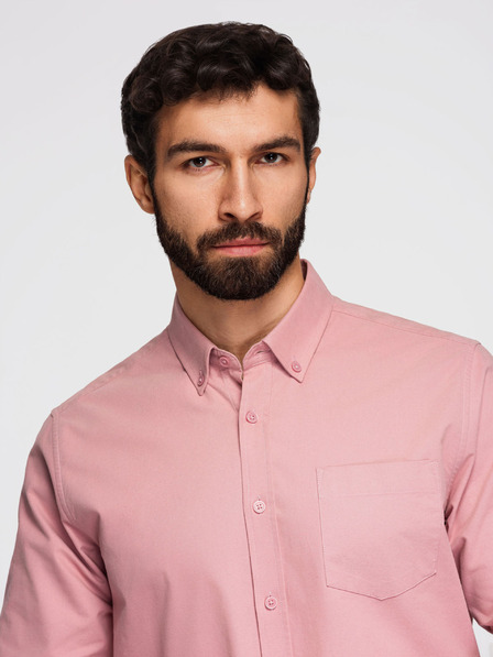 Ombre Clothing Pánská bavlněná košile REGULAR FIT s kapsou - růžová V3 K700 Ombre Clothing