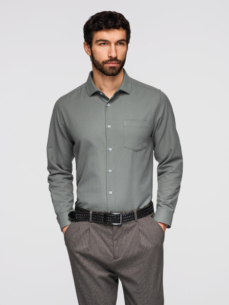 Ombre Clothing Pánská košile klasického regular fit střihu - khaki V4 K694 Ombre Clothing