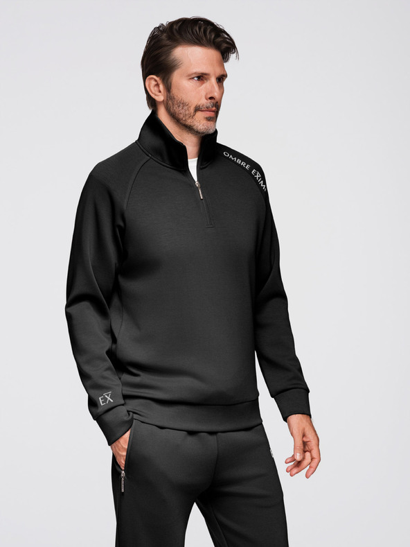 Ombre Clothing Pánská tepláková souprava mikina se stojáčkem + kalhoty jogger - černá V1 Z117 Ombre Clothing