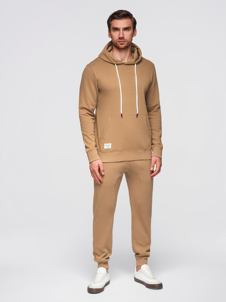 Ombre Clothing Pánská bavlněná tepláková souprava mikina + kalhoty jogger hnědá V2 Z121 Ombre Clothing