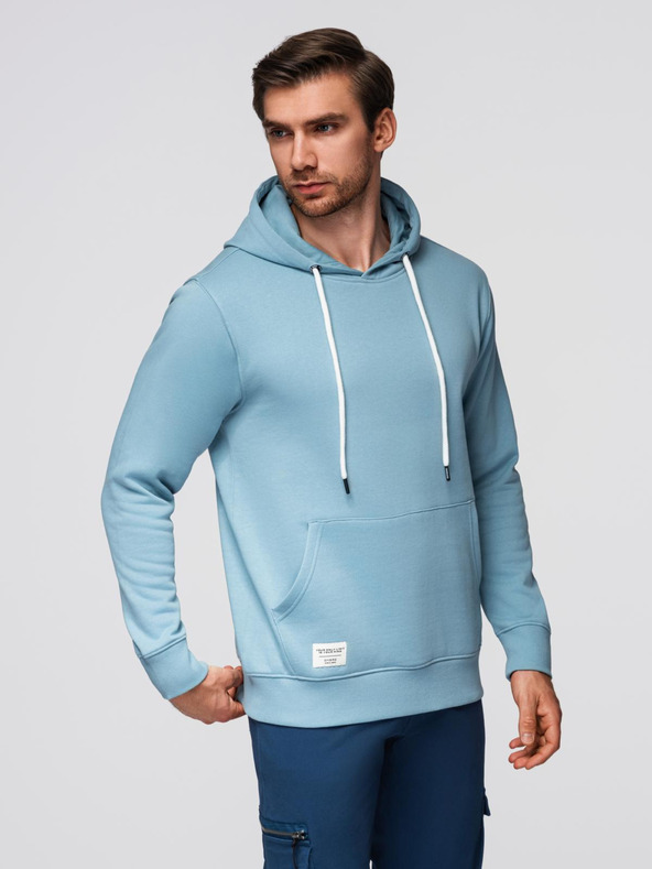 Ombre Clothing Pánská klokaní mikina BASIC s kapucí - modrá V7 B1674 Ombre Clothing