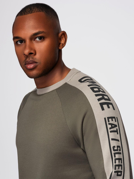 Ombre Clothing Pánská mikina s kontrastním lemováním a raglánovými rukávy - olivová V1 OM-SSNZ-0200 Ombre Clothing