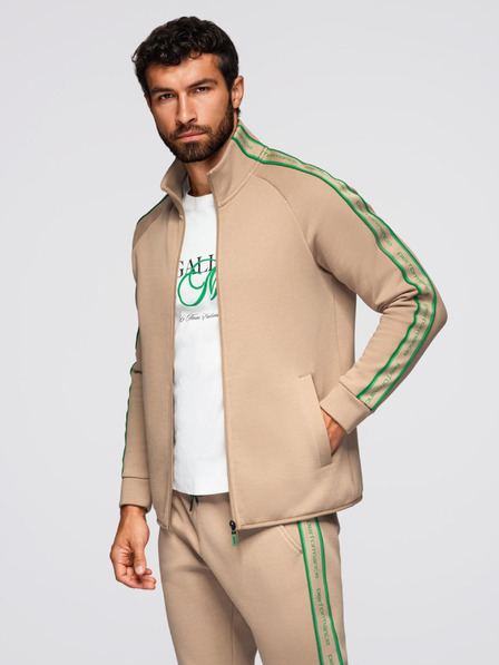 Ombre Clothing Pánská mikinová souprava strečová mikina + tepláky jogger - světle hnědá V1 Z113 Ombre Clothing