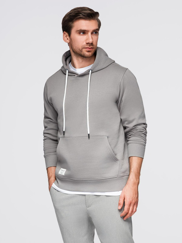Ombre Clothing Pánská mikina BASIC s klokankou a kapucí - šedá V8 B1674 Ombre Clothing