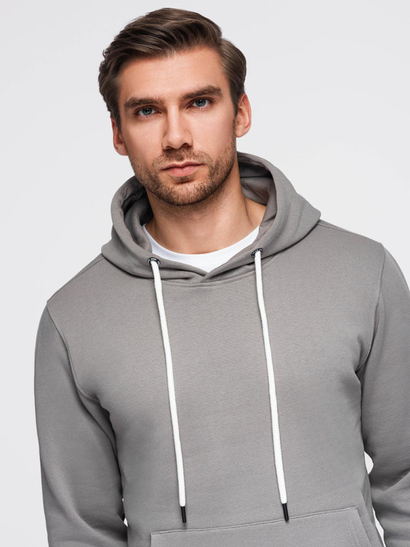 Ombre Clothing Pánská mikina BASIC s klokankou a kapucí - šedá V8 B1674 Ombre Clothing