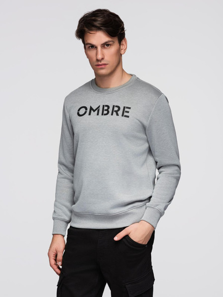Ombre Clothing Klasická pánská mikina s nápisy - šedá melanž V1 B1711 Ombre Clothing