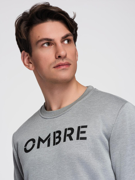 Ombre Clothing Klasická pánská mikina s nápisy - šedá melanž V1 B1711 Ombre Clothing
