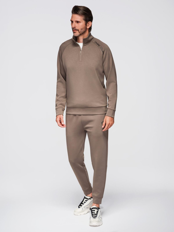 Ombre Clothing Pánská tepláková souprava mikina s límečkem + kalhoty jogger - šedohnědá V3 Z117 Ombre Clothing