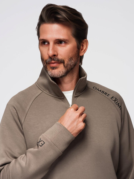 Ombre Clothing Pánská tepláková souprava mikina s límečkem + kalhoty jogger - šedohnědá V3 Z117 Ombre Clothing