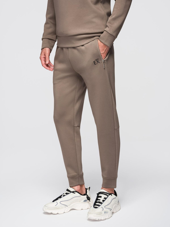 Ombre Clothing Pánská tepláková souprava mikina s límečkem + kalhoty jogger - šedohnědá V3 Z117 Ombre Clothing