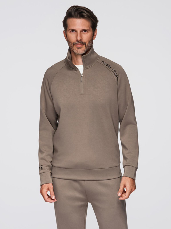 Ombre Clothing Pánská tepláková souprava mikina s límečkem + kalhoty jogger - šedohnědá V3 Z117 Ombre Clothing