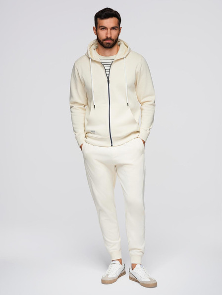 Ombre Clothing Pánská tepláková souprava mikina s kapucí + kalhoty jogger - krémová V11 Z119 Ombre Clothing