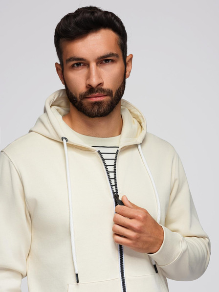 Ombre Clothing Pánská tepláková souprava mikina s kapucí + kalhoty jogger - krémová V11 Z119 Ombre Clothing