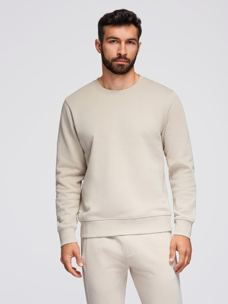 Ombre Clothing Pánská tepláková souprava mikina s kulatým výstřihem + kalhoty regular fit - béžová V1 Z122 Ombre Clothing