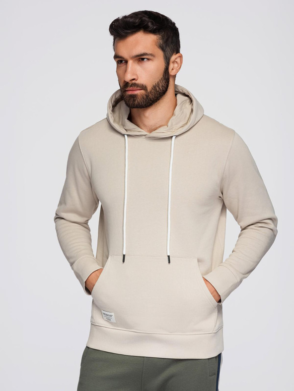 Ombre Clothing Pánská mikina BASIC s klokankou a kapucí - světle béžová V1 B1674 Ombre Clothing