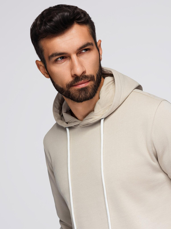 Ombre Clothing Pánská mikina BASIC s klokankou a kapucí - světle béžová V1 B1674 Ombre Clothing