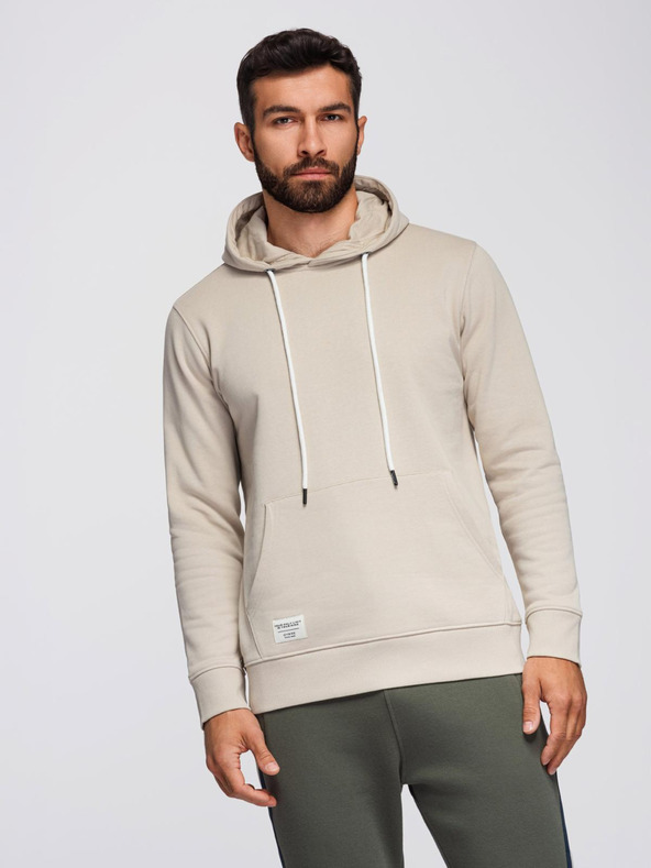 Ombre Clothing Pánská mikina BASIC s klokankou a kapucí - světle béžová V1 B1674 Ombre Clothing