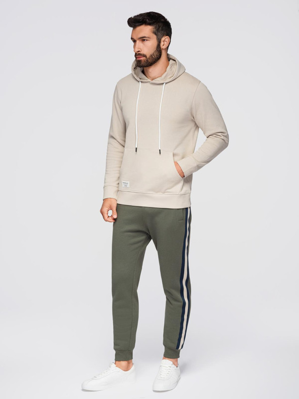Ombre Clothing Pánská mikina BASIC s klokankou a kapucí - světle béžová V1 B1674 Ombre Clothing