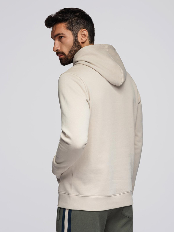 Ombre Clothing Pánská mikina BASIC s klokankou a kapucí - světle béžová V1 B1674 Ombre Clothing