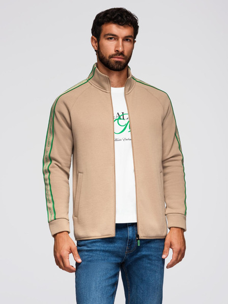 Ombre Clothing Pánská mikina s rozepínáním a vysokým límcem - hnědá V1 OM-SSZP-0224 Ombre Clothing