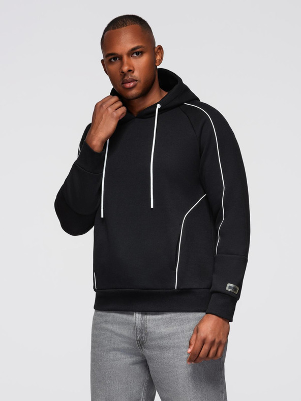 Ombre Clothing Pánská mikina s kontrastním prošíváním a kapucí - černá V1 OM-SSNZ-0250 Ombre Clothing