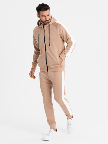 Ombre Clothing Pánská mikina s kapucí na zip + kalhoty jogger - béžová V4 Z118 Ombre Clothing