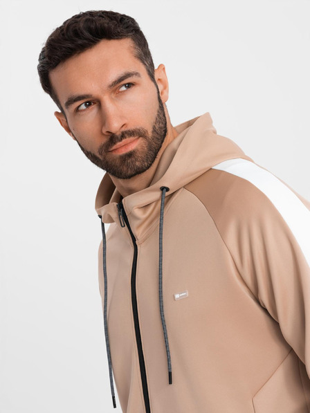 Ombre Clothing Pánská mikina s kapucí na zip + kalhoty jogger - béžová V4 Z118 Ombre Clothing