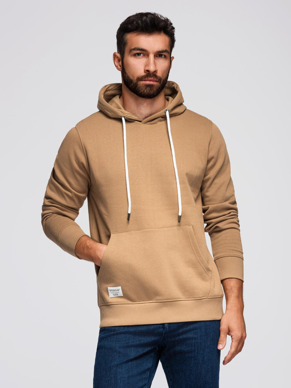 Ombre Clothing Pánská mikina BASIC s klokankou a kapucí - hnědá V2 B1674 Ombre Clothing